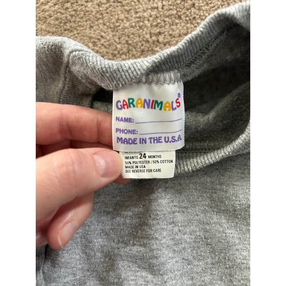 Vintage 70s/80s Garanimals Gray Sweatshirt Made in USA Size 24 Mo rainbow tag